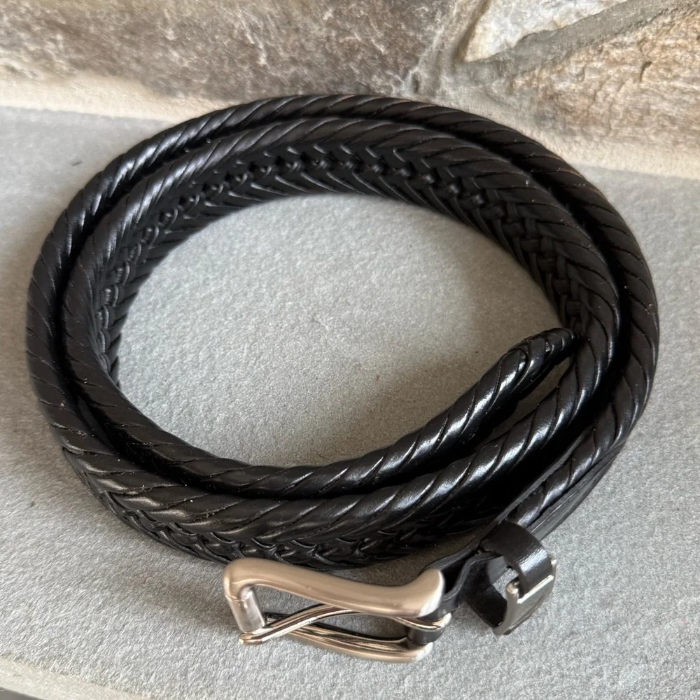 Nautica Men's Black Braided Leather Belt Size 38 Large X-Large Adjustable